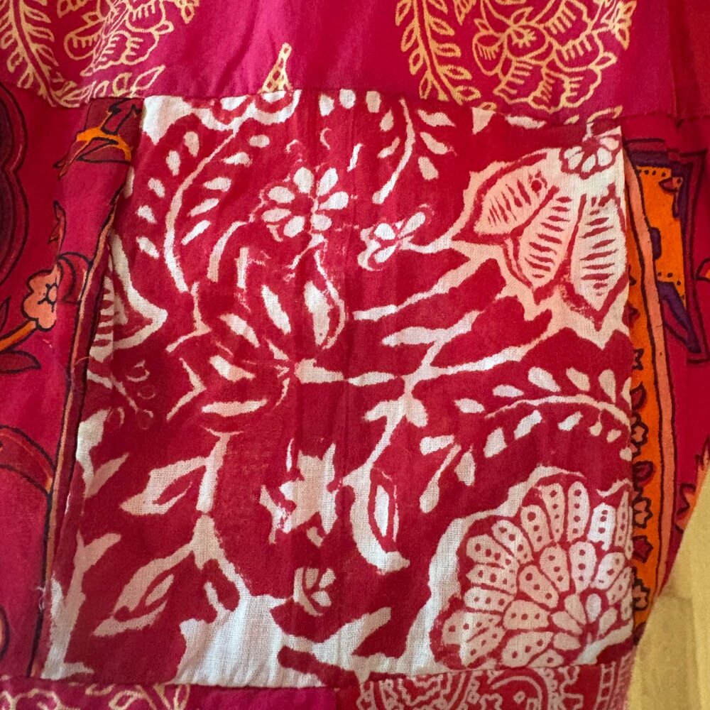Henna Patchwork Red Maxi Skirt 100% Cotton Bohemian Hippie Flowy Floral Size L - Picture 5 of 10